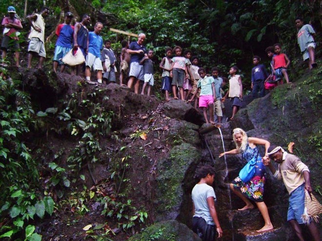 7. Track to spring on Karkar Island - villagers and OceansWatch team - OceansWatch returns to Papua New Guinea © Chris Bone